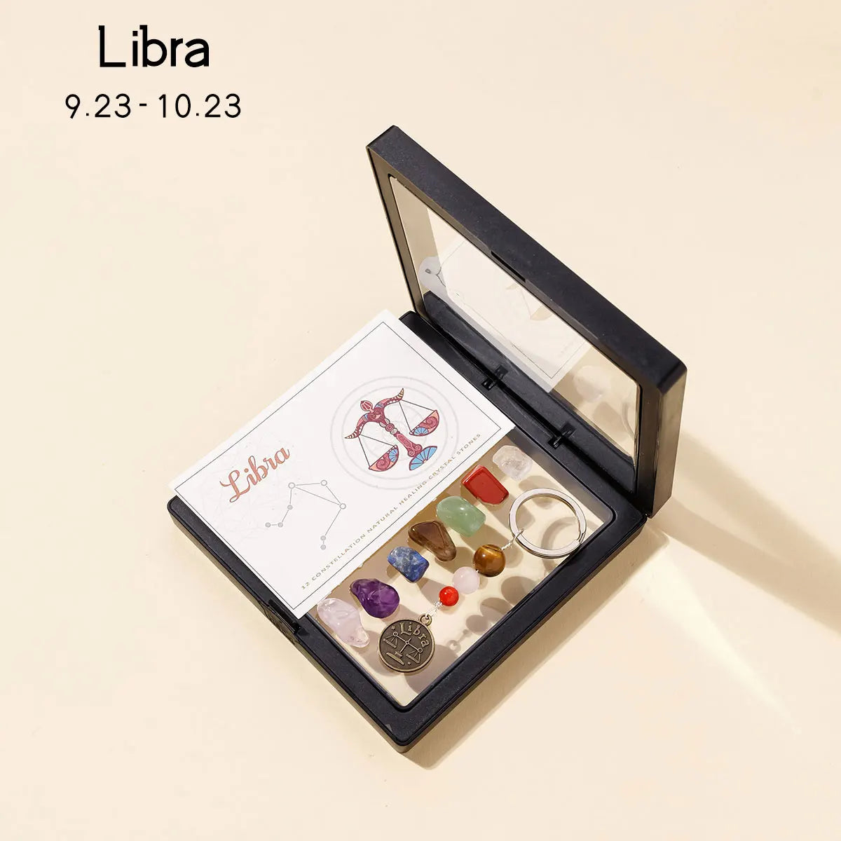 1pc Natural Crystal 12 Zodiac Signs Key Set Colorful Crystal Crafts Meditation Demagnetizer Holiday Gift