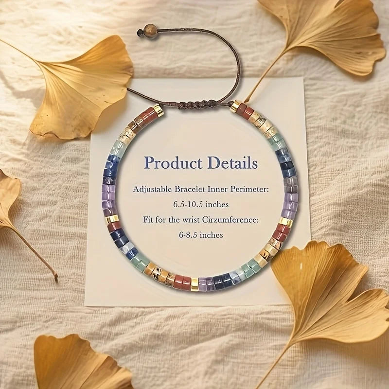 7 Chakra Bracelet Natural Stone Beaded Woven Jewelry for Women with 7 Chakra Colors Red Orange Yellow Green Indigo Violet