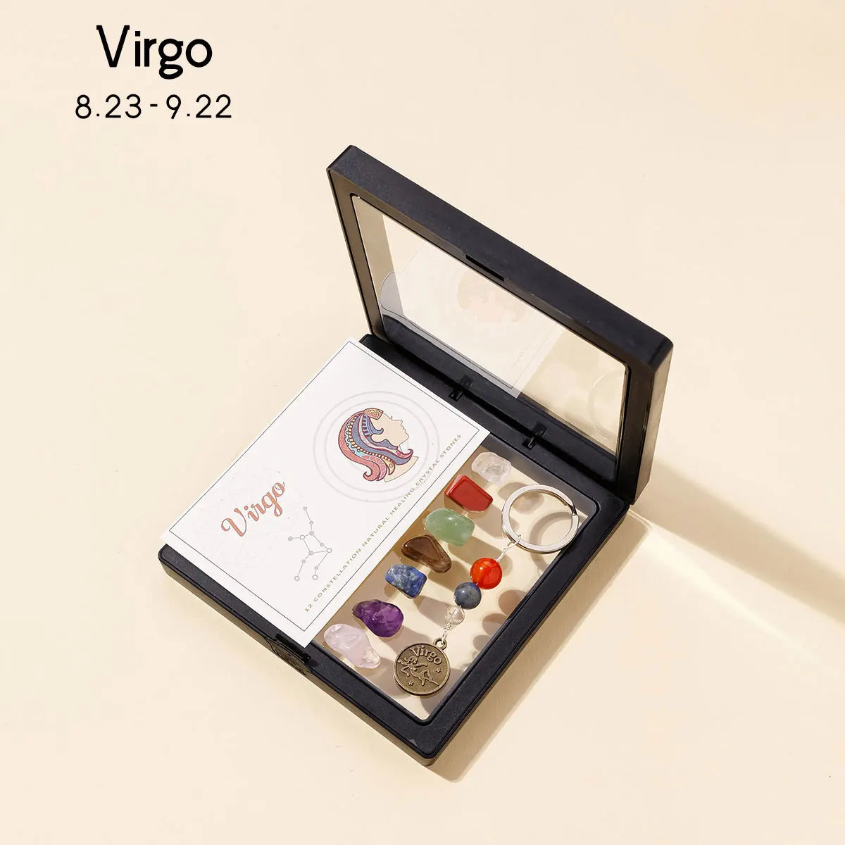 1pc Natural Crystal 12 Zodiac Signs Key Set Colorful Crystal Crafts Meditation Demagnetizer Holiday Gift