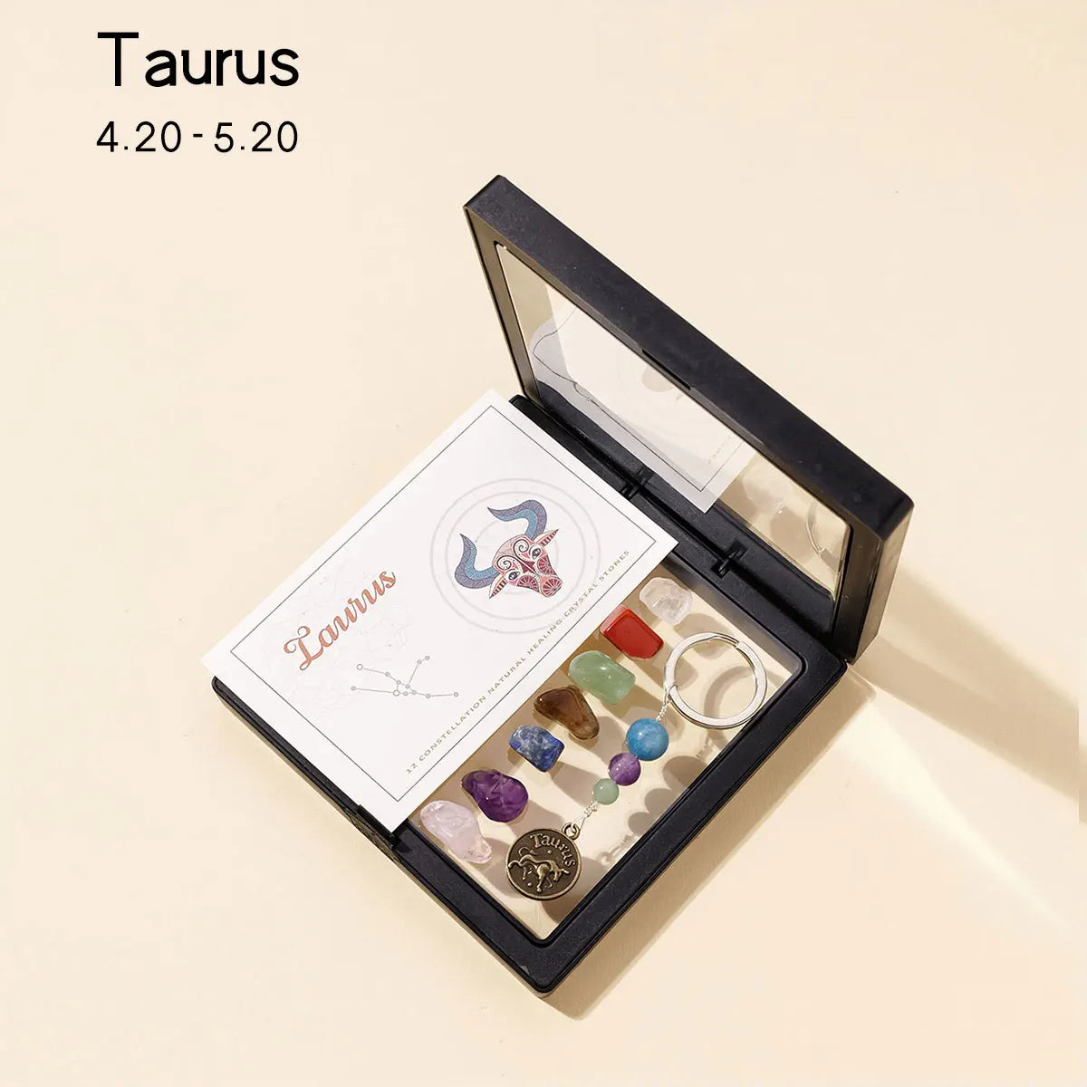 1pc Natural Crystal 12 Zodiac Signs Key Set Colorful Crystal Crafts Meditation Demagnetizer Holiday Gift