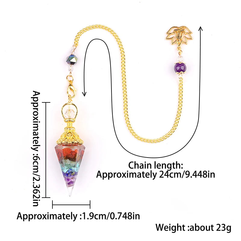 Natural Stone Golden Chain Seven Chakra Spirit Pendulum Gravel Resin Healing Pendant For Jewelry Making Accessories Necklace