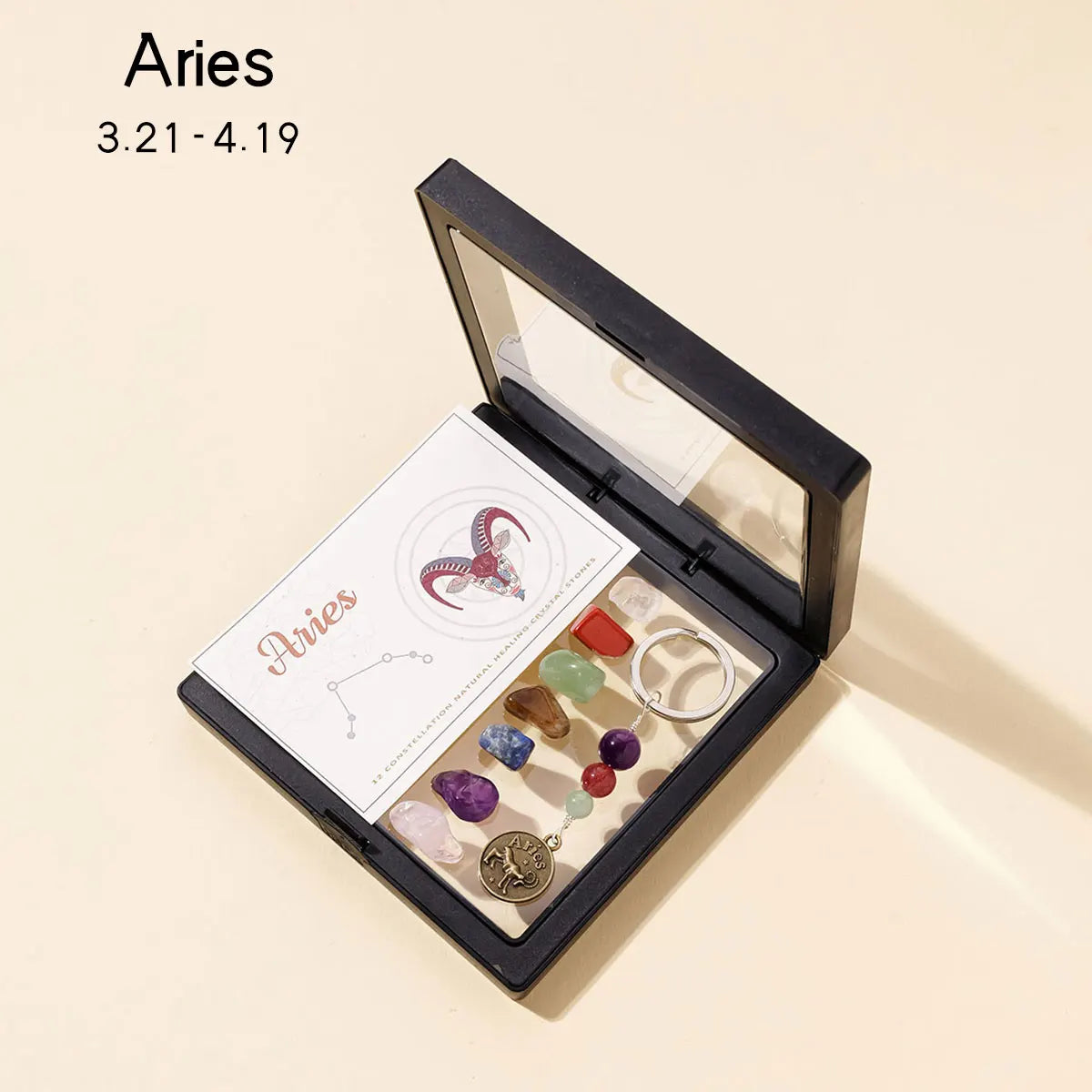 1pc Natural Crystal 12 Zodiac Signs Key Set Colorful Crystal Crafts Meditation Demagnetizer Holiday Gift