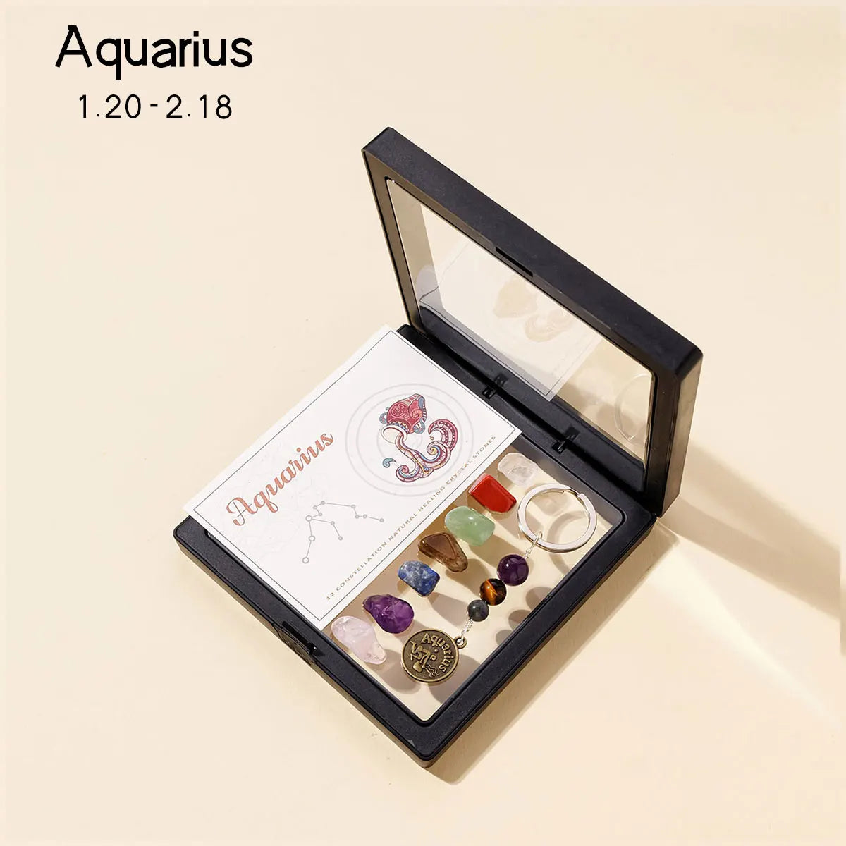 1pc Natural Crystal 12 Zodiac Signs Key Set Colorful Crystal Crafts Meditation Demagnetizer Holiday Gift