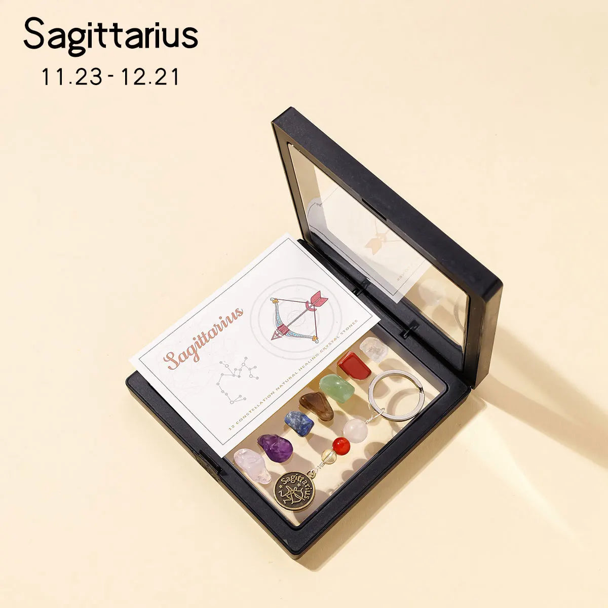 1pc Natural Crystal 12 Zodiac Signs Key Set Colorful Crystal Crafts Meditation Demagnetizer Holiday Gift