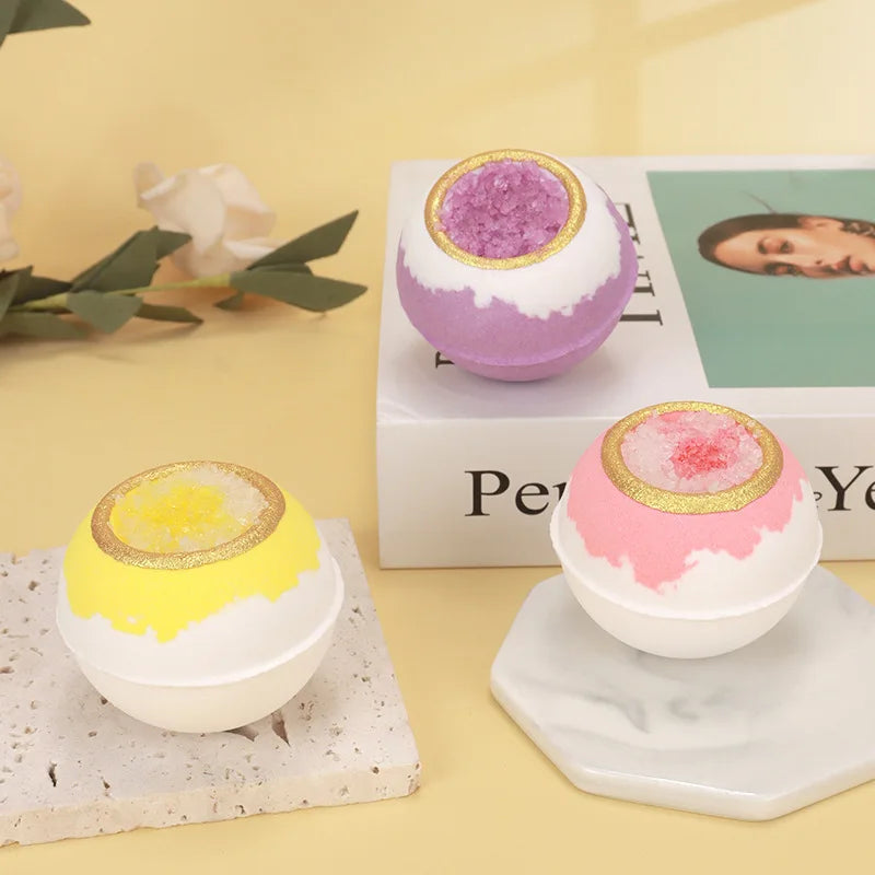 3PCS Gold Powder Crystal Salt Bath Ball Bath Essential Oil Bubble Sea Salt Bath Ball Bath Products Floral and Fruity Fragrances