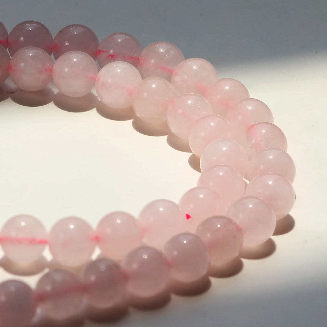 3PCS Natural Stone Rose Quartz Round Beaded Necklace Bracelet Earrings Jewelry Set Boho Women's Sweet Handmade Accessories