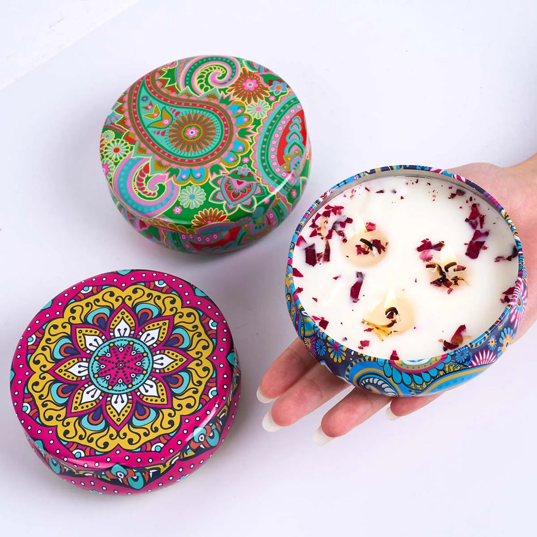 Three Core Scented Candle Box Vintage Flower Bluebell Lavender Enduring Fragrance Soy Wax Candle Jar Wedding Birthday Gifts