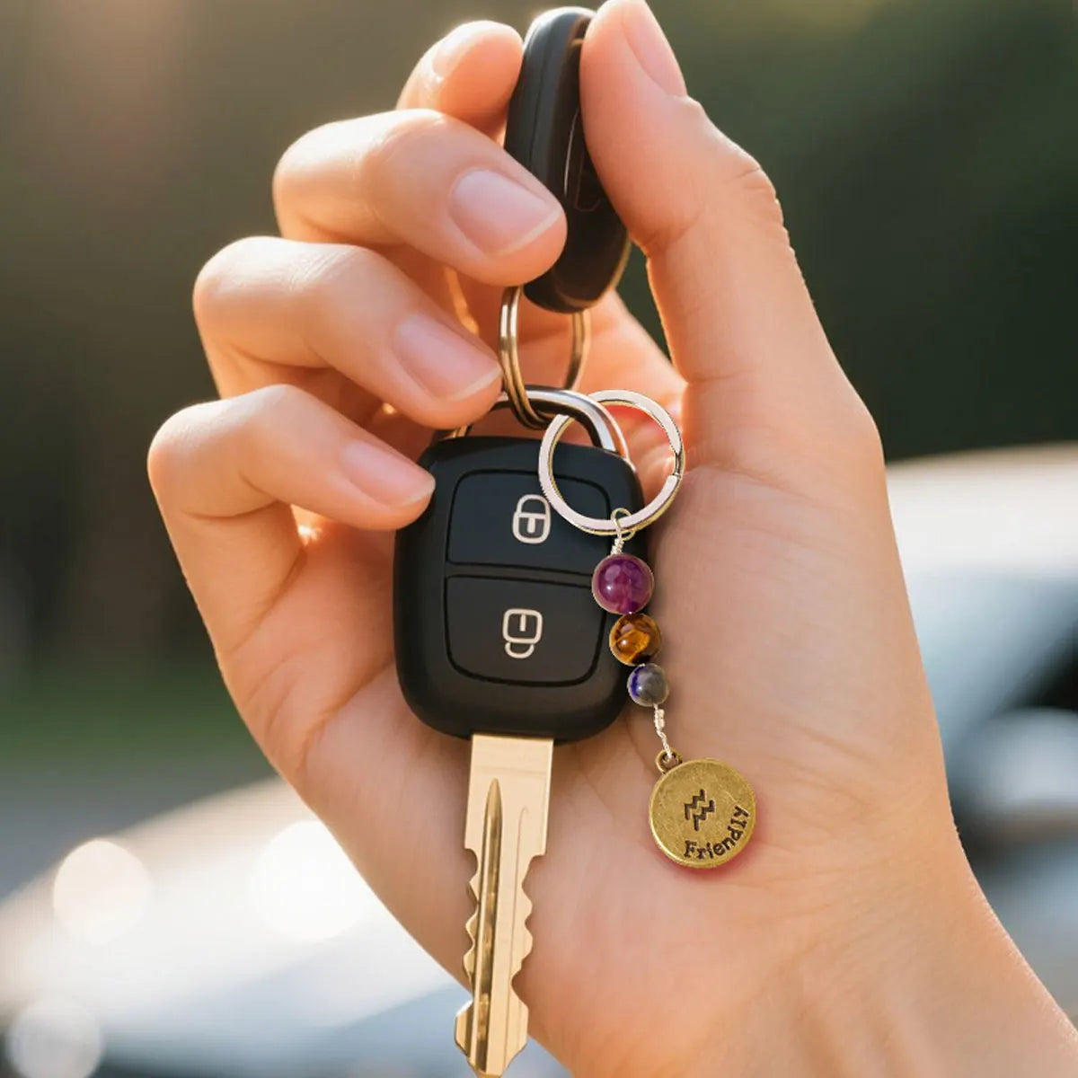 1pc Natural Crystal 12 Zodiac Signs Key Set Colorful Crystal Crafts Meditation Demagnetizer Holiday Gift