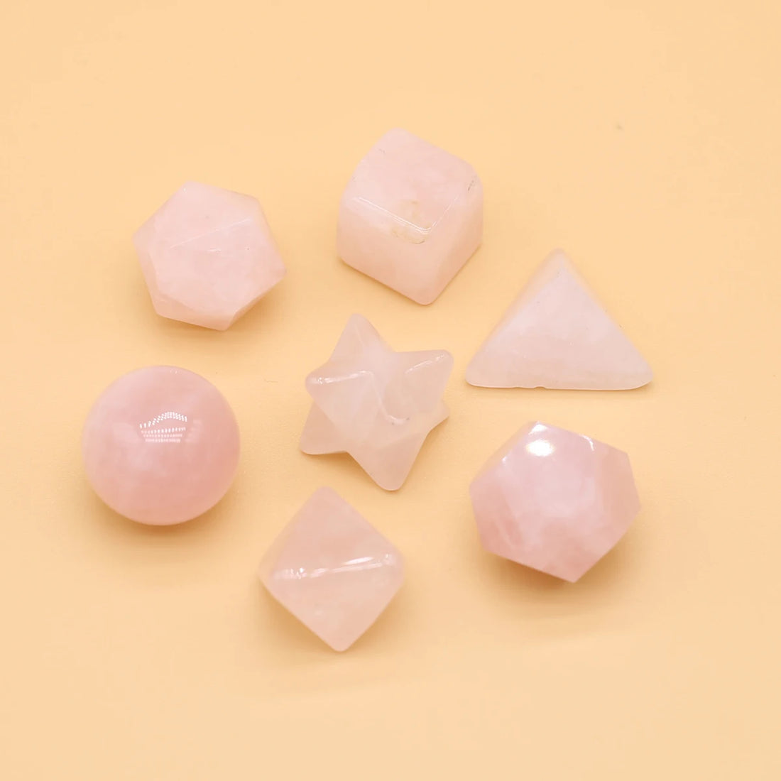 7PCS Chakra Natural Rose Quartzs Platonic Solids Geometry Base Reiki Healing Polishing Tumbled Energy Gemstones Set 18x22mm
