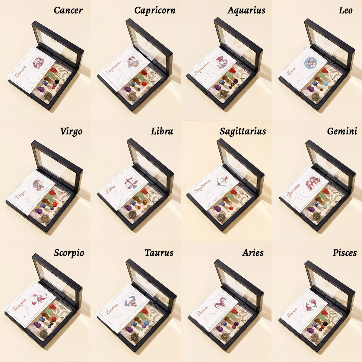 1pc Natural Crystal 12 Zodiac Signs Key Set Colorful Crystal Crafts Meditation Demagnetizer Holiday Gift